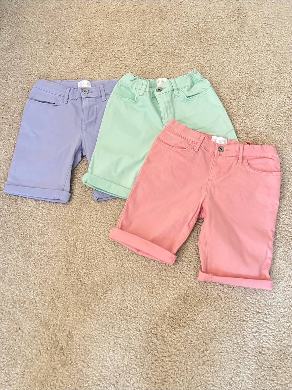 Kids Pastel Cotton Bermuda Shorts Trio - Pink, Mint, Lavender size 8
